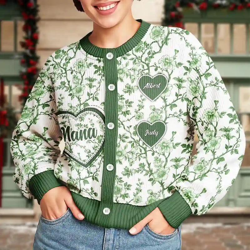 Mom Grandma Toile De Jouy Pattern - Personalized Cardigan - Gift For Mom Grandma