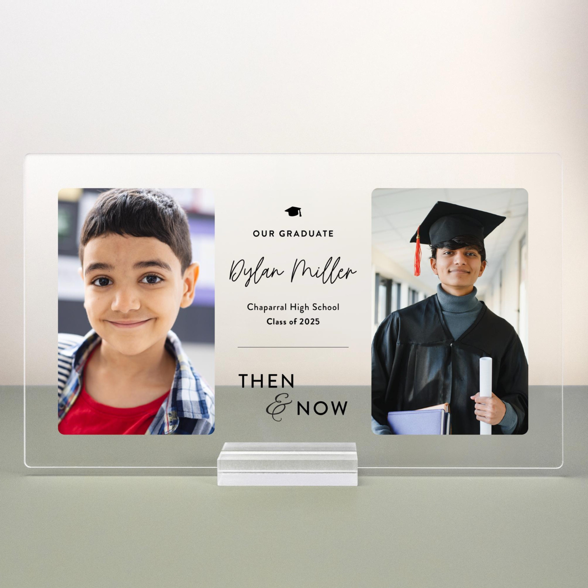 Personalized Graduation Photo Plaque, Then and Now Acrylic Keepsake, Graduation Gift