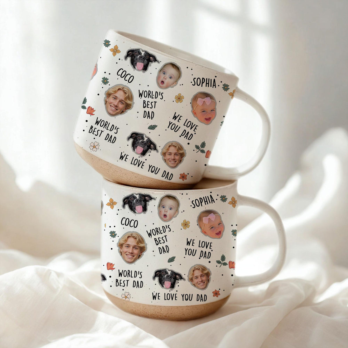 Custom Baby Face Pottery Mug Gift for Dad, Personalized Photo Mug for Dad, Fathers Day Gift for Dad Papa, Pops Dada Gift, New Dad Gift