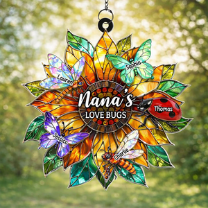 Grandma's Love Bugs Sunflower - Personalized Suncatcher - Gift For Mom Grandma, Mother's Day Gift
