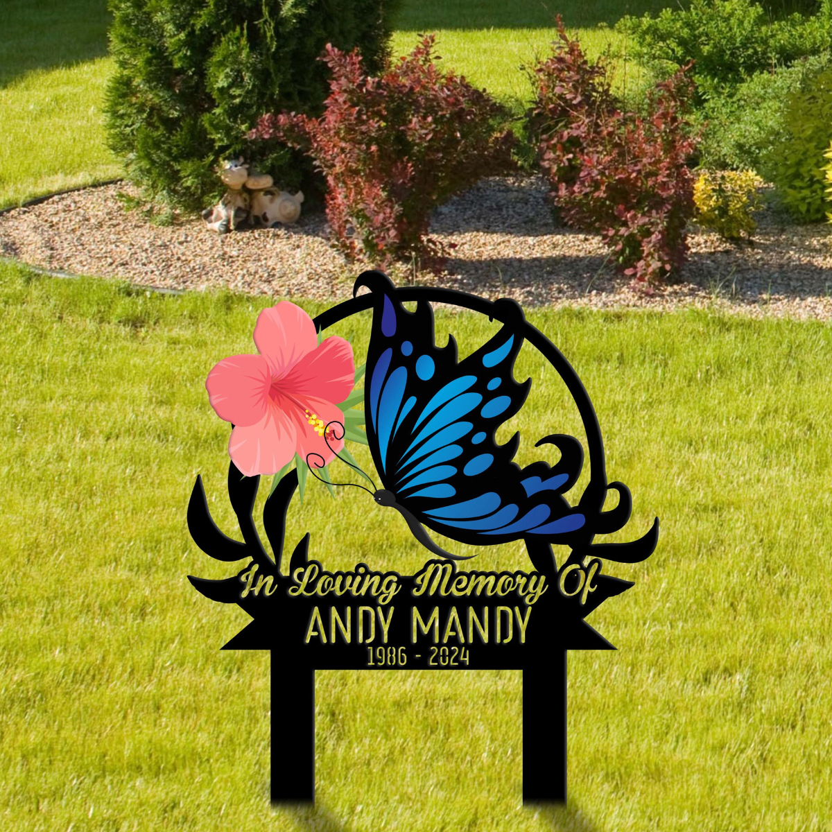 Personalized Flower Butterfly Memorial Plaque, Butterfly Metal Stake, Sympathy Sign, Grave Marker, Remembrance Stake, Garden Decor, Mom Loss
