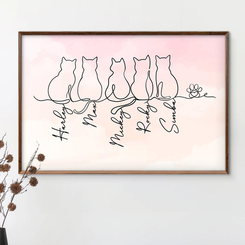 Cat Line - Personalized Canvas - Gift For Cat Lovers, Gift For Family