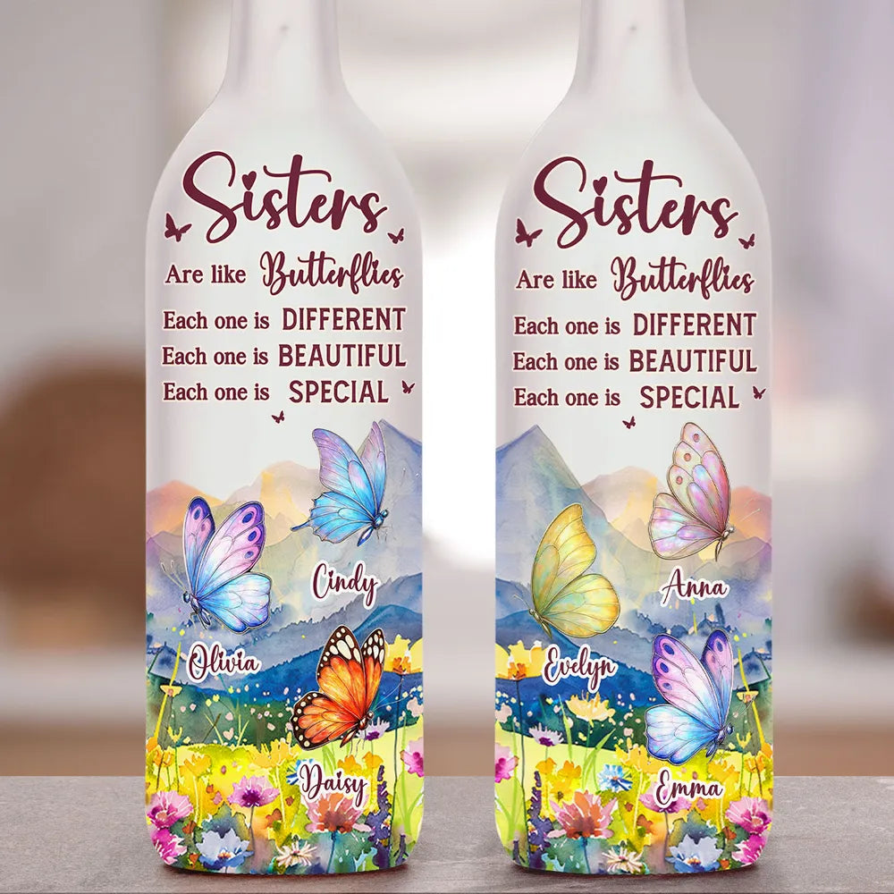 Sisters Are Like Butterflies - Personalized Bottle Lamp - Christmas, Birthday Gift For Sisters, Besties