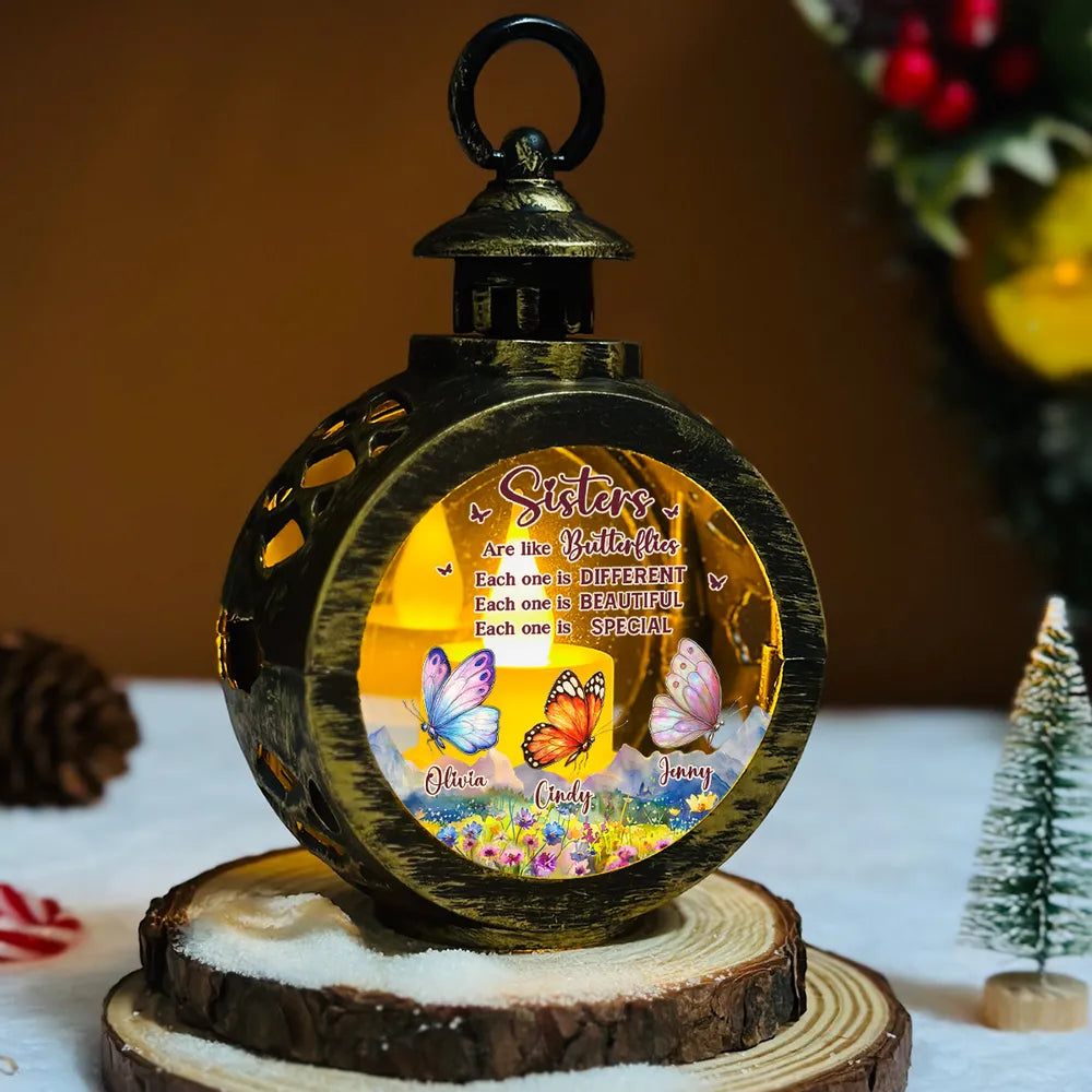 Sisters Are Like Butterflies - Personalized Lantern LED Flameless Candle - Christmas Gift For Sisters, Besties