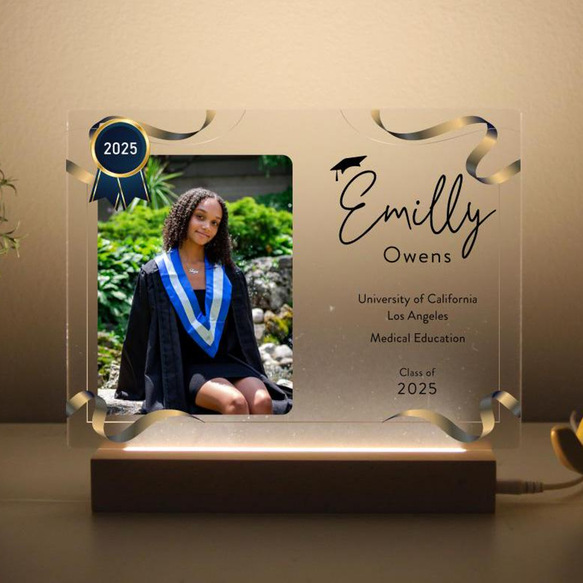 Custom Graduation Photo, Nurse Major, Class of 2025 - Personalized 3D LED Light Wooden Base - Graduation Gift, Graduation Award, Certificate