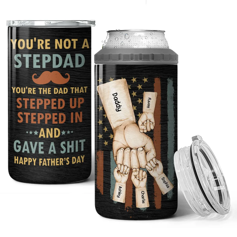 The Dad That Stepped Up - Personalized Can Cooler Tumbler - Gift For Dad Grandpa, Father's Day Gift Idea