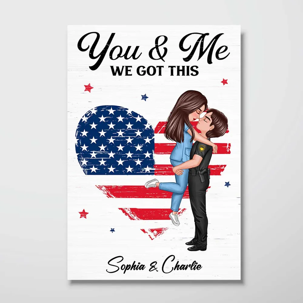 Couple Portrait, Firefighter, Nurse, Police Officer, Military - Personalized Canvas - 4th of July Gift by Couple