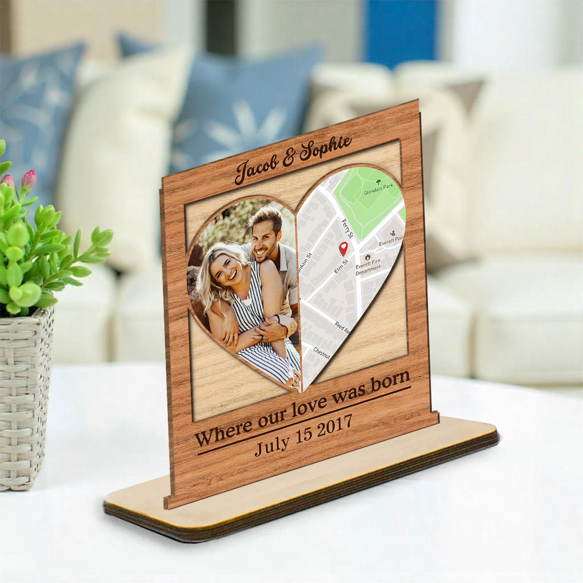 Where Our Love Was Born - Personalized Wooden Plaque With Flat Base - Anniversary Gift, Valentine's Day Gift For Couple