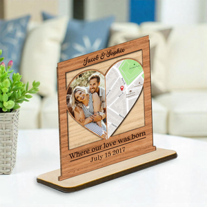 Where Our Love Was Born - Personalized Wooden Plaque With Flat Base - Anniversary Gift, Valentine's Day Gift For Couple