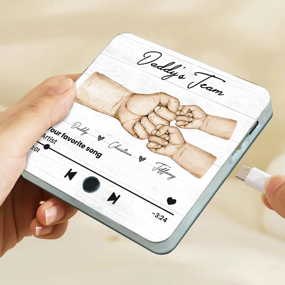 Daddy's Team Fist Bump - Personalized Music Fridge Magnet - Father's Day Gift For Dad