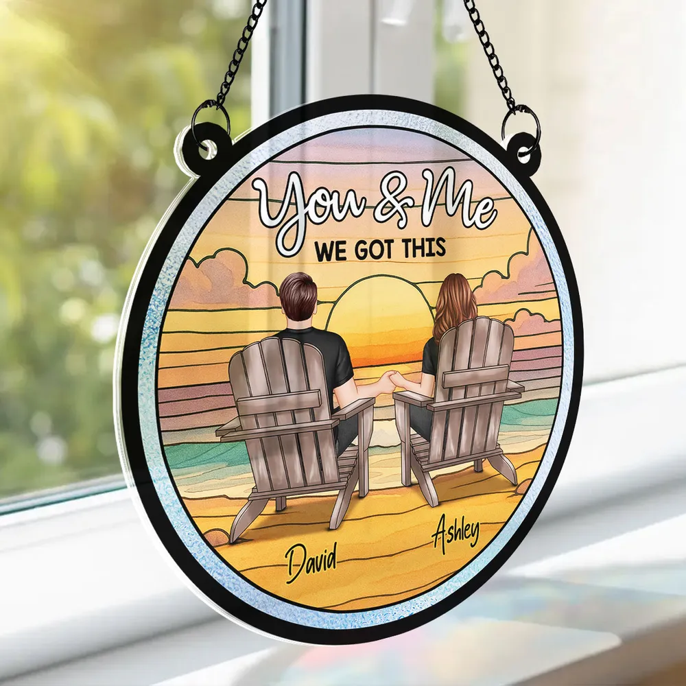 Couple Beach Landscape - Personalized Suncatcher Stained Glass - Gift For Couple, Anniversary Gift