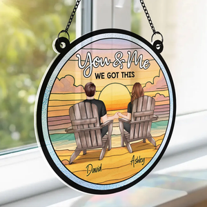 Couple Beach Landscape - Personalized Suncatcher Stained Glass - Gift For Couple, Anniversary Gift