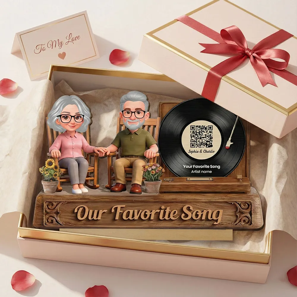 3D Effect Old Couple Sitting On Rocking Chair Favorite Song - Personalized Wooden Plaque - Anniversary Gift For Couple
