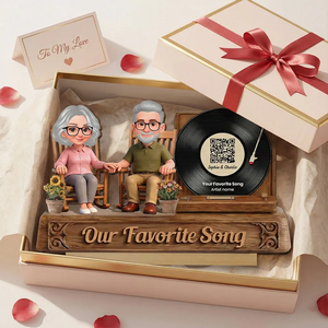 3D Effect Old Couple Sitting On Rocking Chair Favorite Song - Personalized Wooden Plaque - Anniversary Gift For Couple