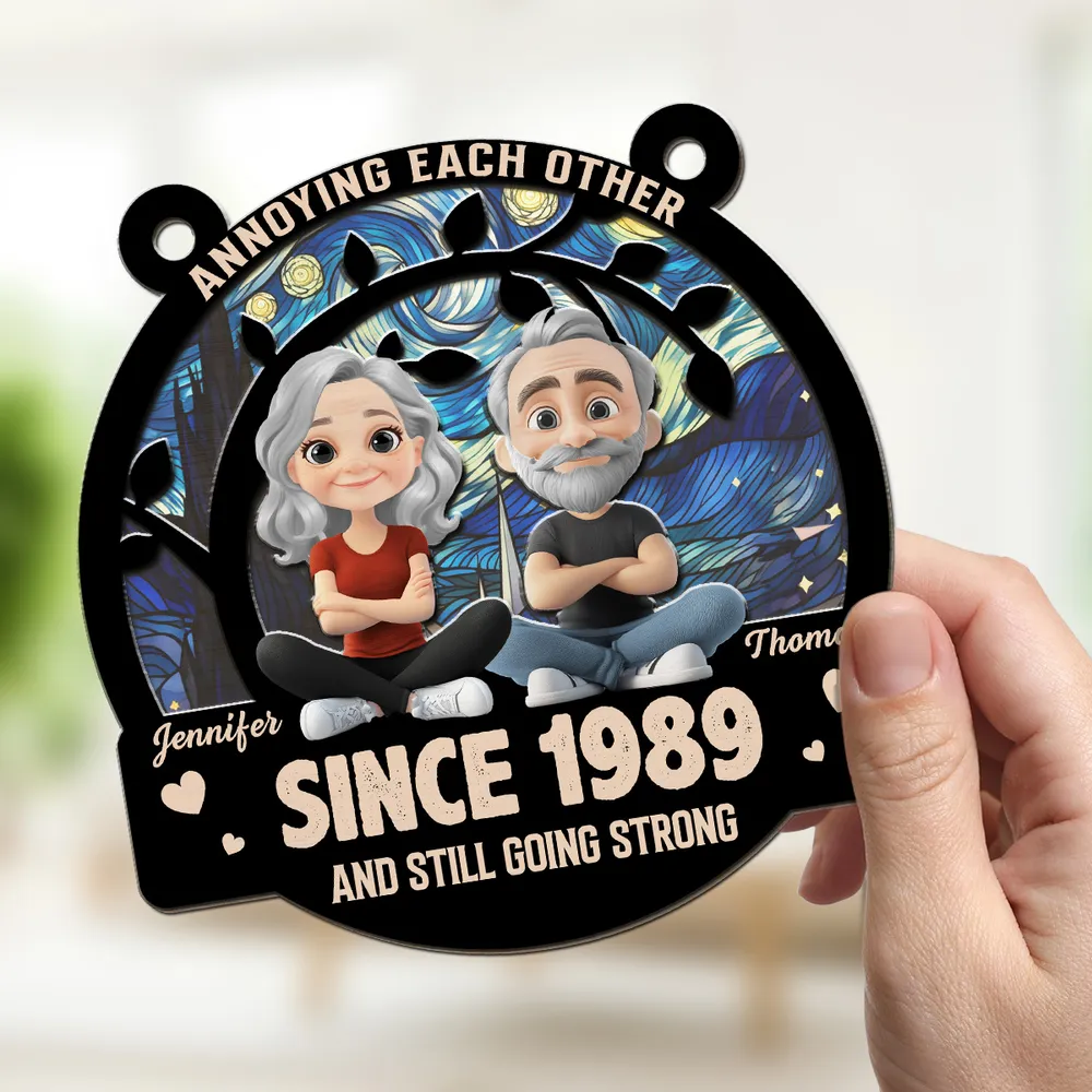 Annoying Each Other And Still Going Strong Doll Couple - Personalized Suncatcher Ornament - Gift For Couple, Anniversary Gift