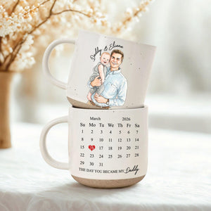 The Day You Became My Dad Engraved Coffee Mug, Personalized Daddy Calendar Pottery Mug, First Father's Day Gift, Gifts from Daughter and Son