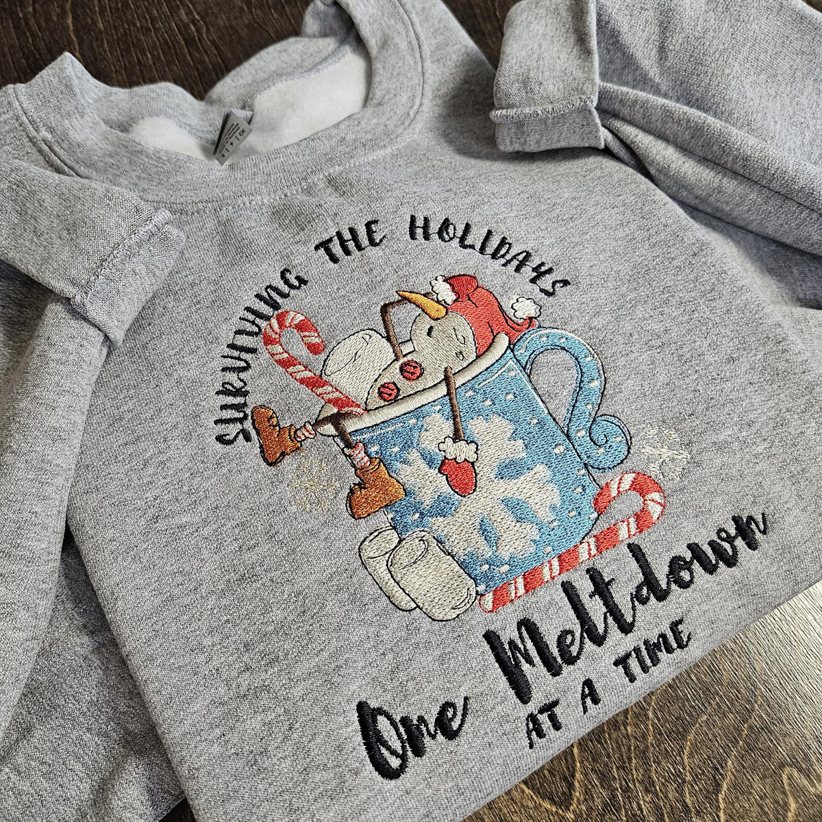 Meltdown Christmas Crewneck Sweatshirt, Holiday Sweater, Christmas Sweater, Embroidered Crewneck
