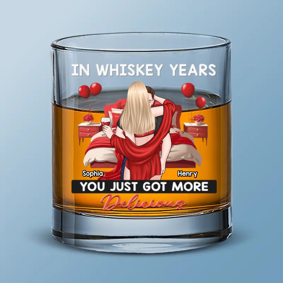 In Whiskey Years You Just Got More Delicious - Personalized Whiskey Glass - Anniversary Gift, Valentine's Day Gift For Couple