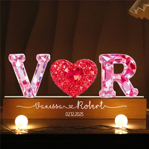 Couple Love Initial - Personalized 3D LED Light Wooden Base - Heartfelt Anniversary, Valentine's Day Gift For Couple