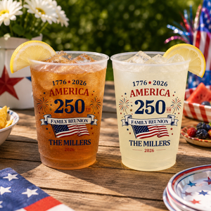 Custom Frosted Cups for Independence Day, 4th of July Party Cups, America 250 Patriotic Family Reunion BBQ Picnic Favors