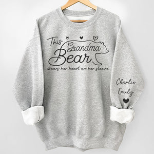 This Mama Bear Wear Her Heart On Her Sleeves - Personalized Front & Sleeves Sweatshirt Hoodie - Gift For Mother, Grandma