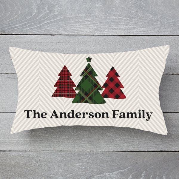 Plaid Christmas Trees Custom Family Name - Personalized Pillow - Christmas Gift For Family
