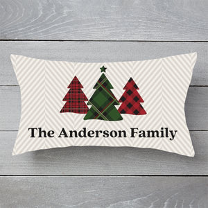 Plaid Christmas Trees Custom Family Name - Personalized Pillow - Christmas Gift For Family