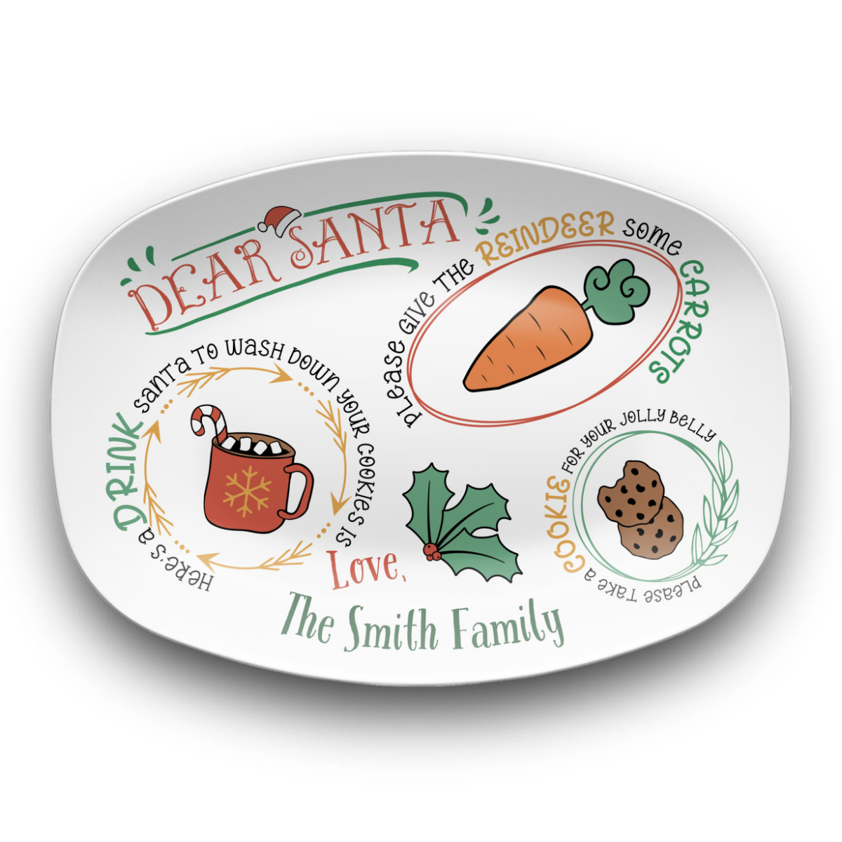 Personalized Santa Treats Plate, Santa Cookie Plate, Christmas Eve Dish, Xmas Holiday Cookie Plate Tray, Family Tradition Platter, Kids Gift