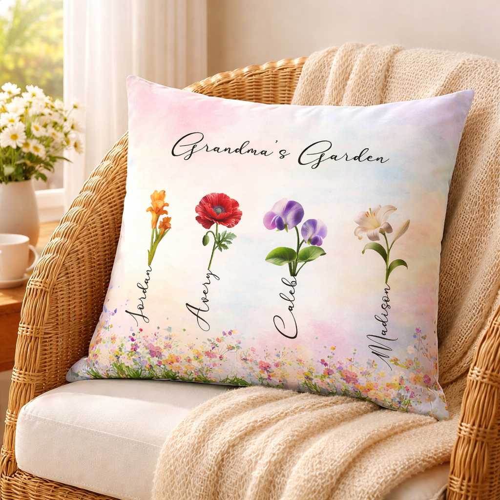 Grandma's Garden, Personalized Pillow, Gift For Grandma, Mother's Day