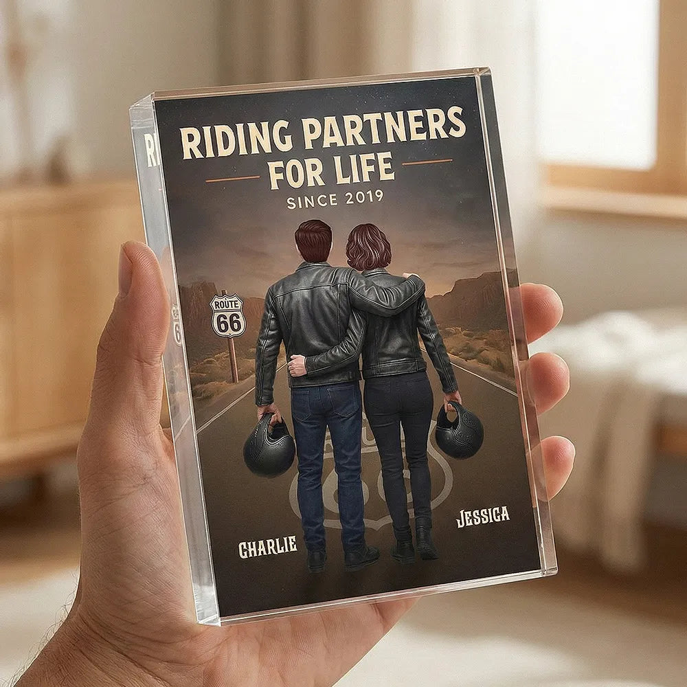Route 66 Riding Partners For Life - Personalized Acrylic Block - Valentine's Gift, Anniversary Gift For Biker Couple