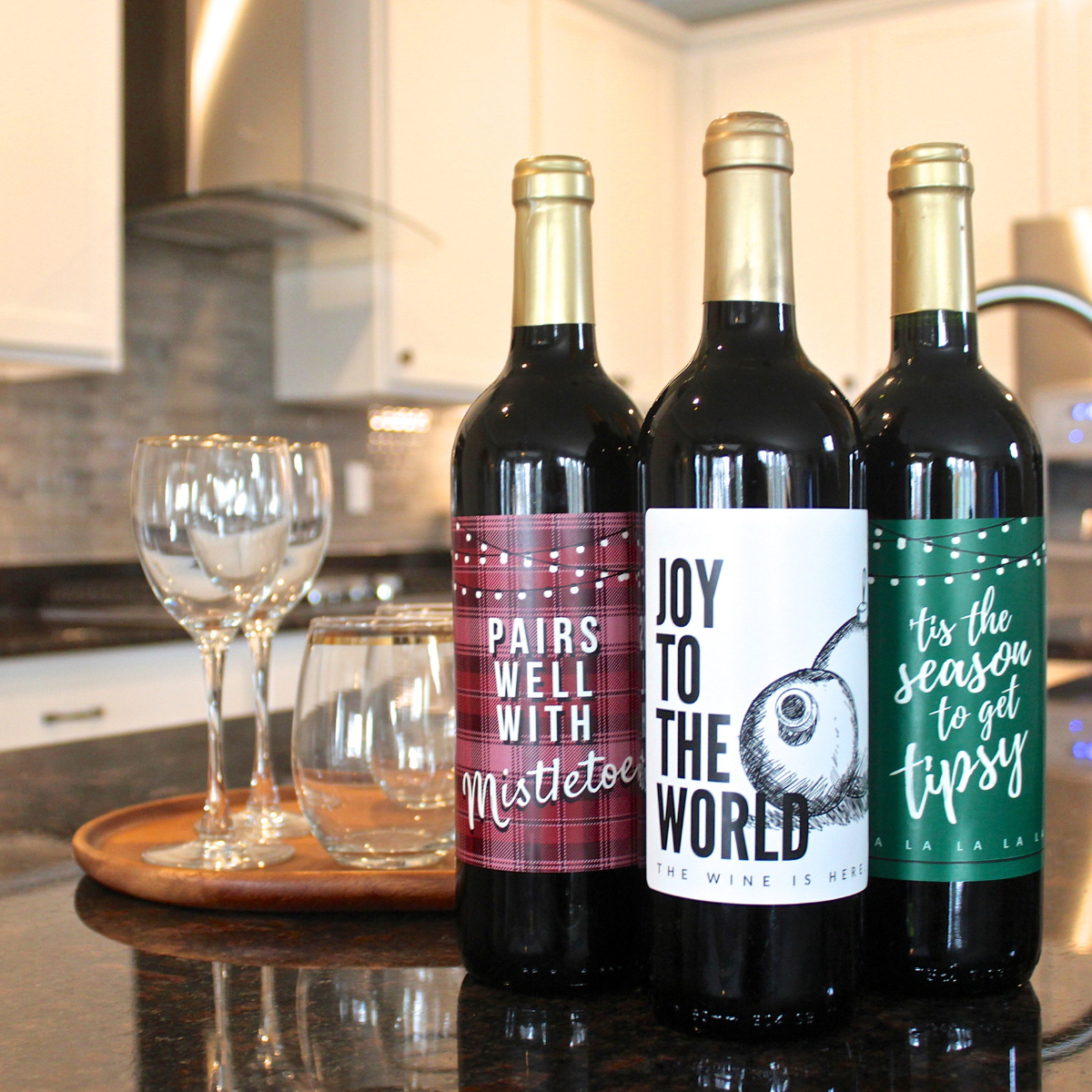 6 Wine Bottle Labels for Christmas Party Decorations and Favors - Perfect for Holiday Party and Gifts for Teachers, Family, and Friends