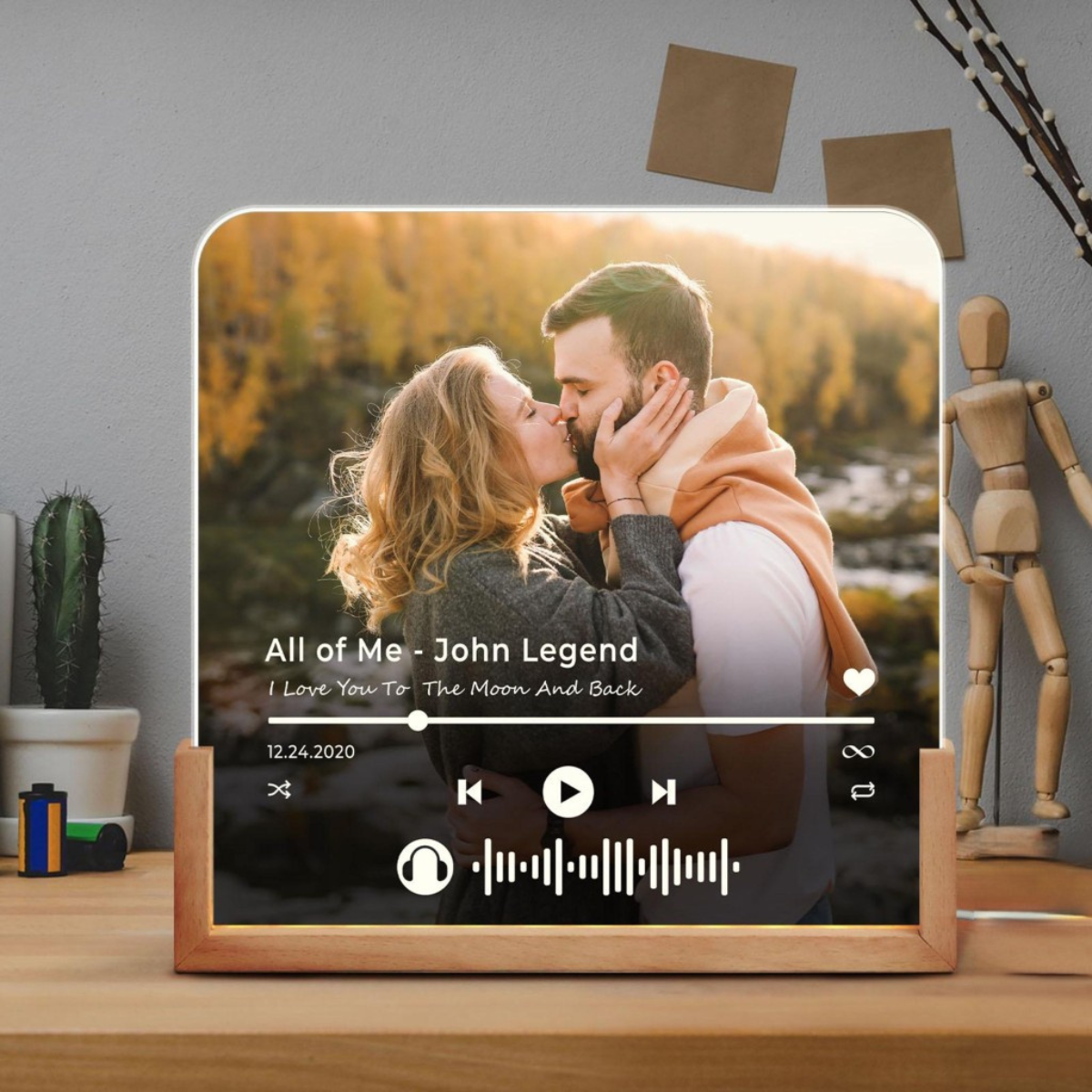 Custom Your Favorite Song Upload Full Photo - Personalized Desk Name Plate Night Light - Gift For Couple