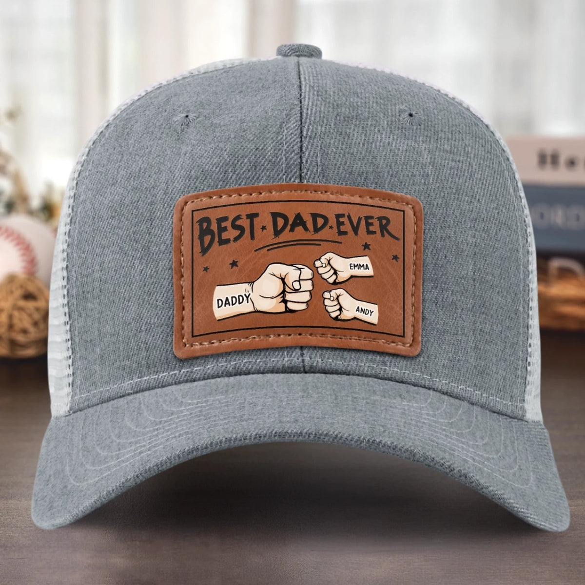 Best Papa Ever - Personalized Leather Label Net Hat - Gift For Dad, Grandpa, Father's Day Gift