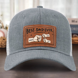 Best Papa Ever - Personalized Leather Label Net Hat - Gift For Dad, Grandpa, Father's Day Gift