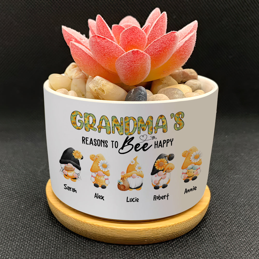 Grandma Mom's Reasons To Bee Happy - Personalized Plant Pot - Gift For Grandma, Mommy, Gnome Plant Pot