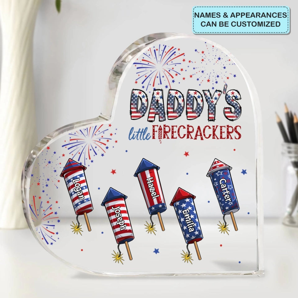 4th Of July Little Firecrackers - Personalized Heart Shaped Acrylic Plaque - Patriotic Gift For Family