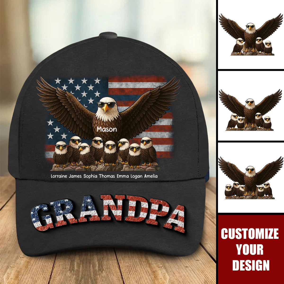 American Eagle Grandpa Dad - Personalized Classic Cap - Father's Day Gift For Dad, Grandpa