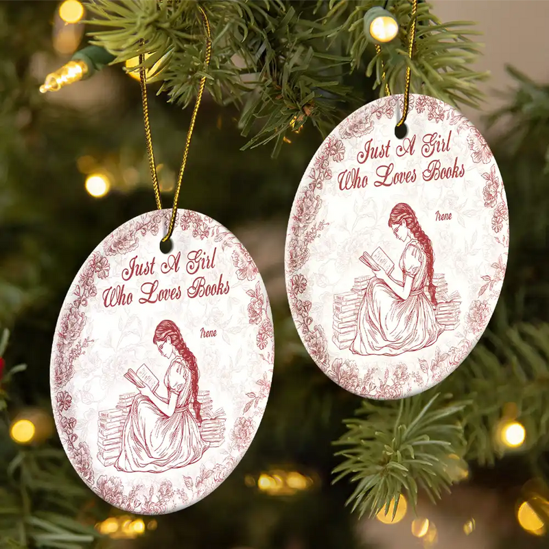 Chinoiserie Toile Just A Girl Who Loves Books - Personalized Ornament - Gift For Book Lovers, Bookworm Gift