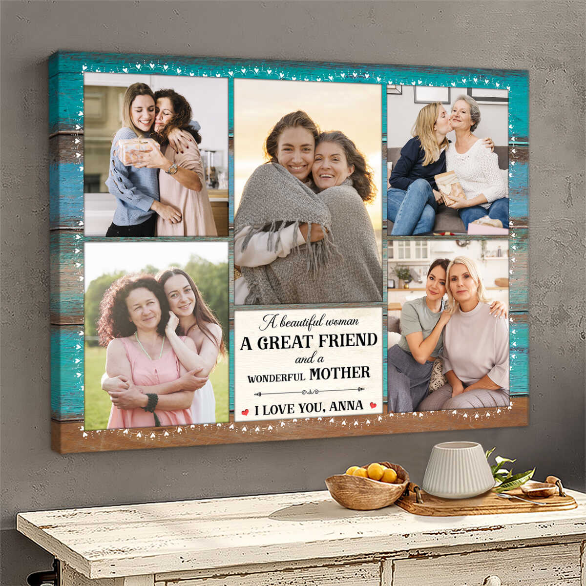 Mom Five Photos Collage - Personalized Canvas - Gift For Mom, Mother's Day, Birthday Gift