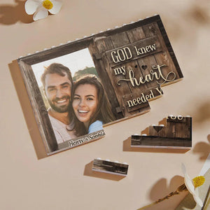 God Knew My Heart Needed You Rustic Window - Personalized Building Block Puzzle - Anniversary Gift, Valentine's Day Gift For Couple
