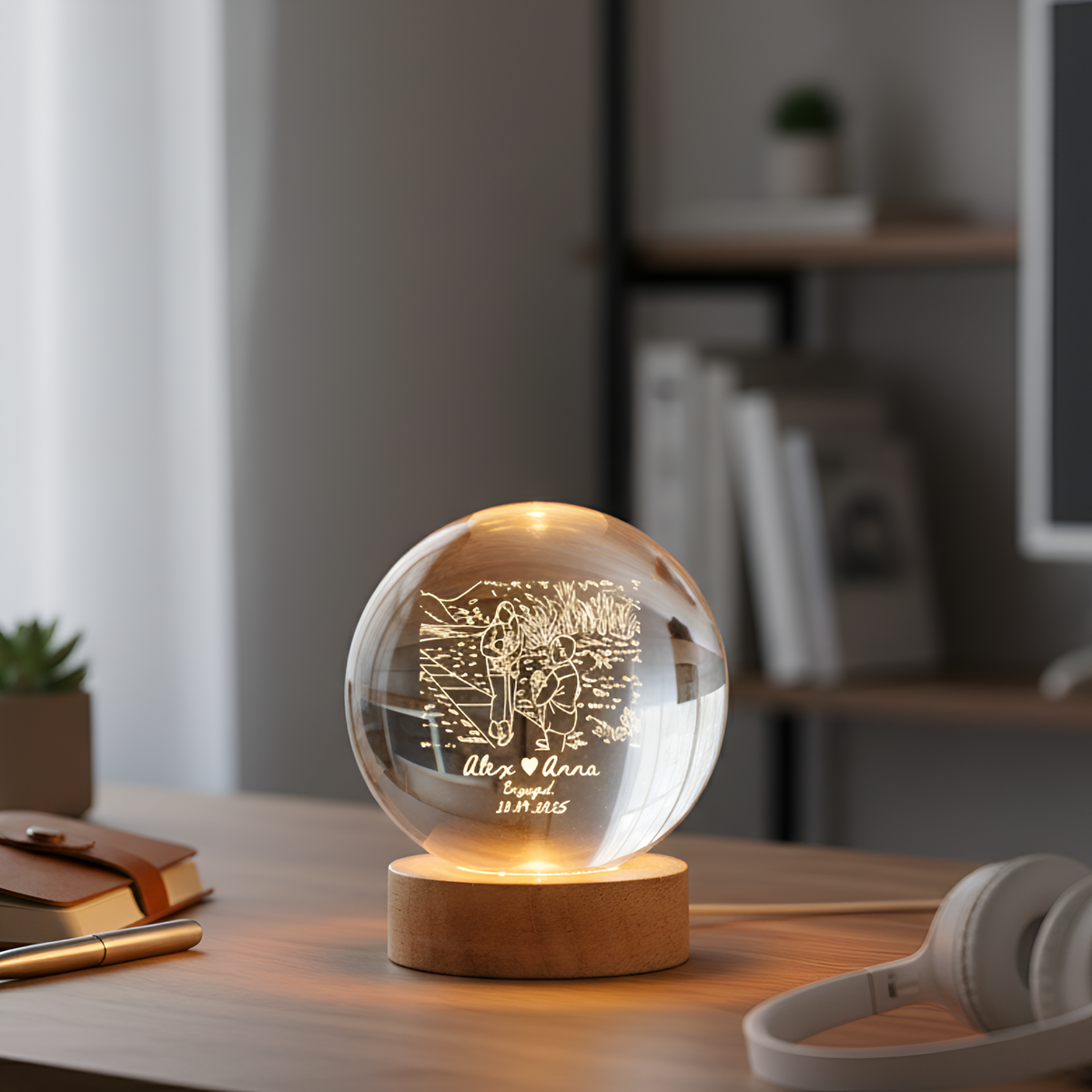 Custom Couple Photo Portrait Crystal Ball LED Light, Valentine's Day Gift, Anniversary Gift for Couple, Engagedment, Wedding Gift