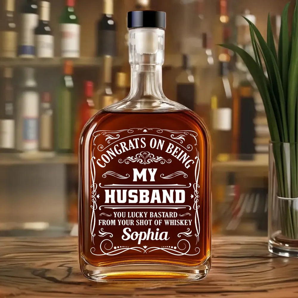 Congrats On Being My Husband - Personalized Whiskey Bottle - Gift For Husband, Spirit Decanter Decoration, Funny Gift