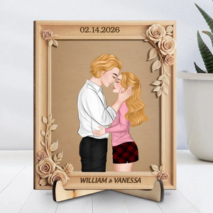 Romantic Wooden Flower Couple - Personalized Wooden Plaque - Valentine's Day Gift For Couple