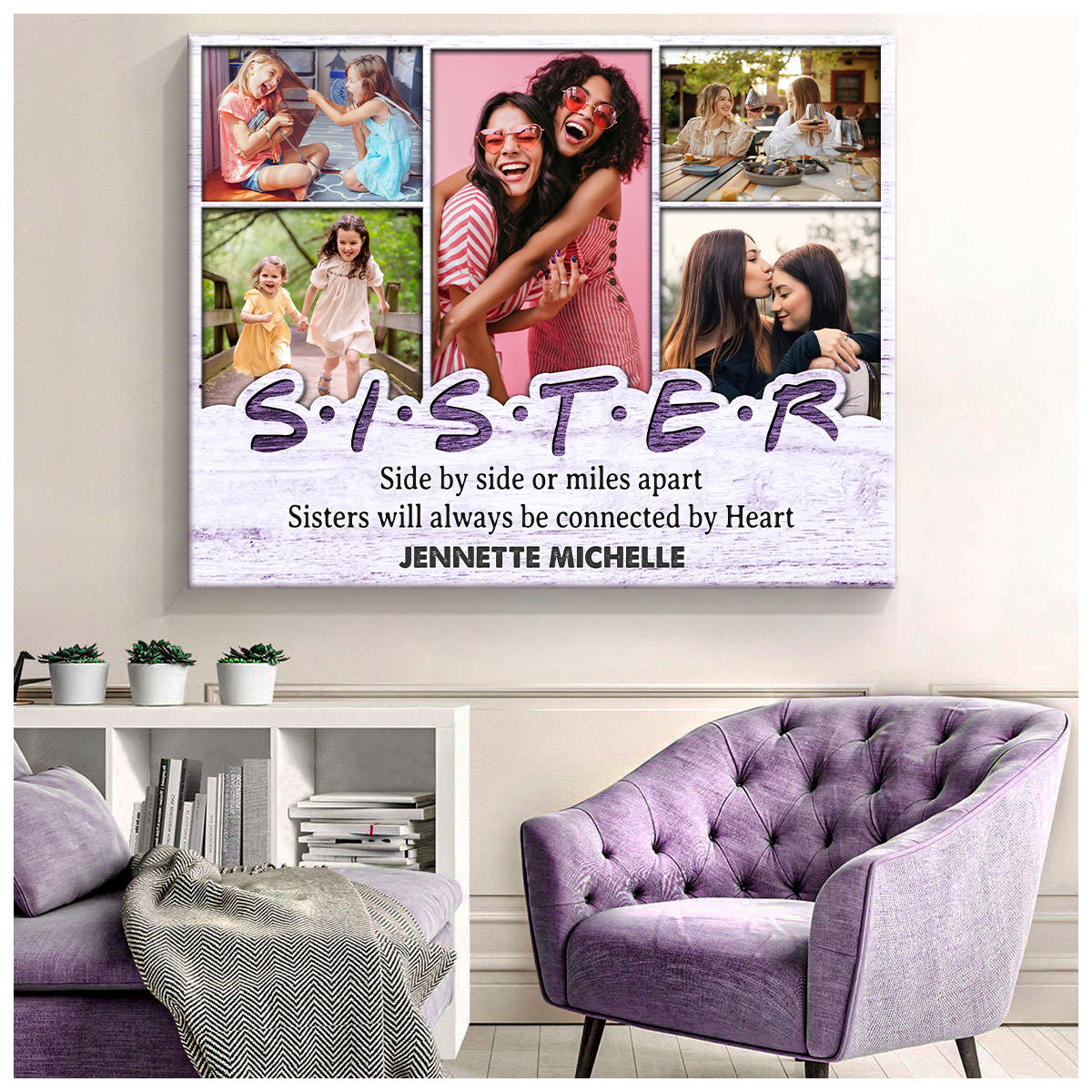 Sister Will Always Be Connected By Heart - Personalized Canvas - Gift For Sister