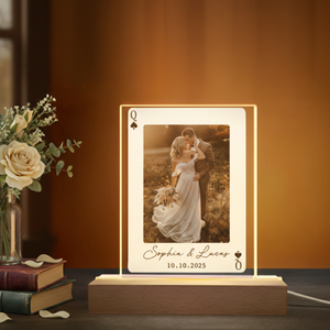 Custom Photo Playing Cards 3D LED Light Wooden Base, Valentines Day Gift, Custom Couple Picture Night Light, Wedding Gift for Couple, Anniversary Gift