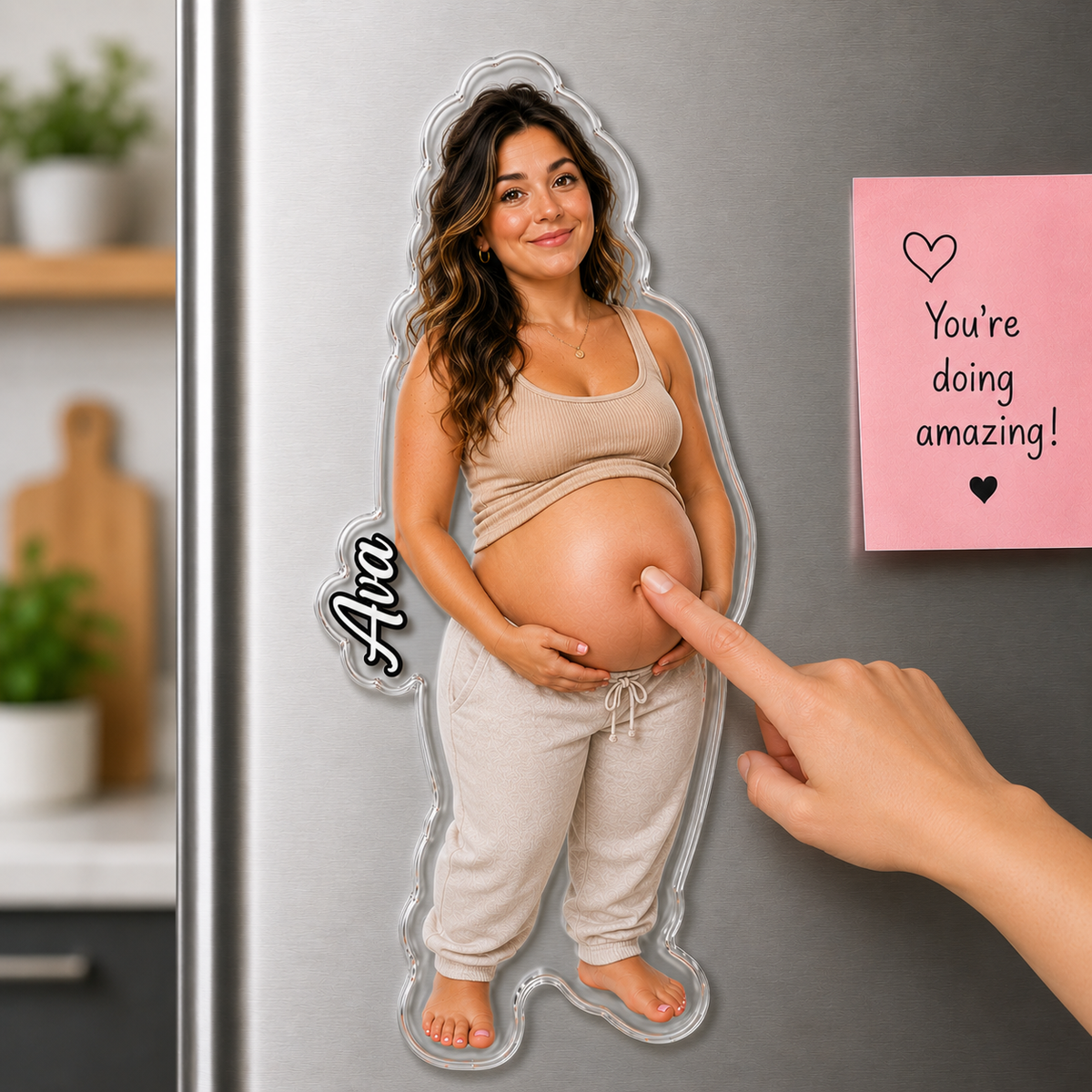 New Mom Acrylic Fridge Magnet Soft Rubber Belly, Personalized Shape Fridge Magnet for Refrigerator, Baby Shower & Pregnancy Announcement Gift