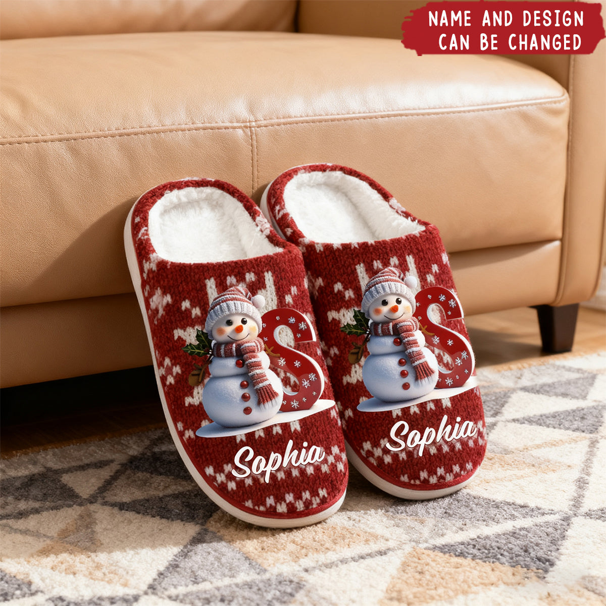 Merry Christmas Snowman - Personalized Fleece Slippers - Christmas Gift
