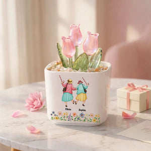 Cry A Little Less And Smile A Lot More - Personalized Mini Glass Flower Pot - Gift For Bestie, Friends, Sisters