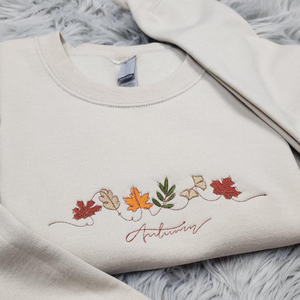 Autumn Leaves Embroidered Crewneck - Fall Foliage Crewneck - Autumn Style - Enchanted Forest