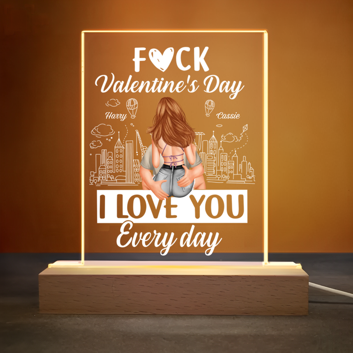 Forget Valentine's Day, I Love You Everyday - Personalized 3D LED Light Wooden Base - Anniversary Gift, Valentine's Day Gift For Couple